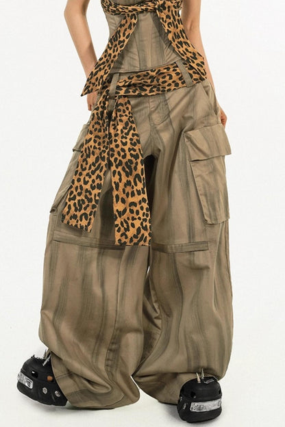 Retro Cargo Style Wide-leg Pants