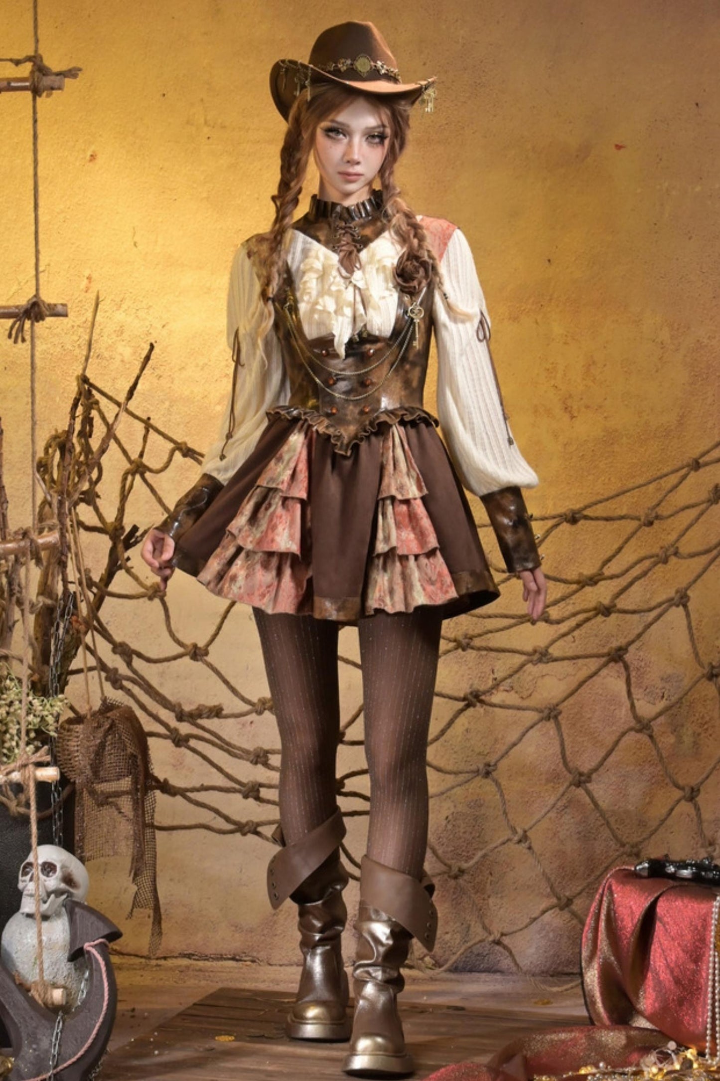 Steampunk Lace Patchwork Dress Set-Up