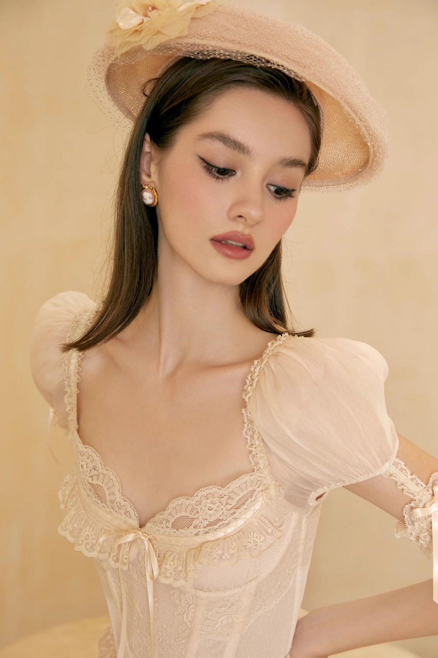 French Champagne Lace Corset Dress Set