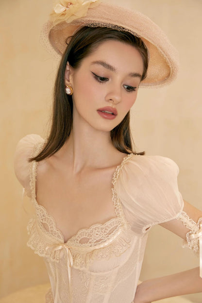 French Champagne Lace Corset Dress Set