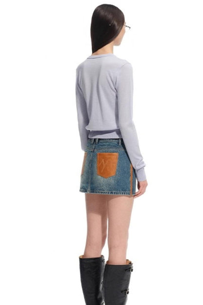 Modern Retro Twill Patchwork Hip Skirt