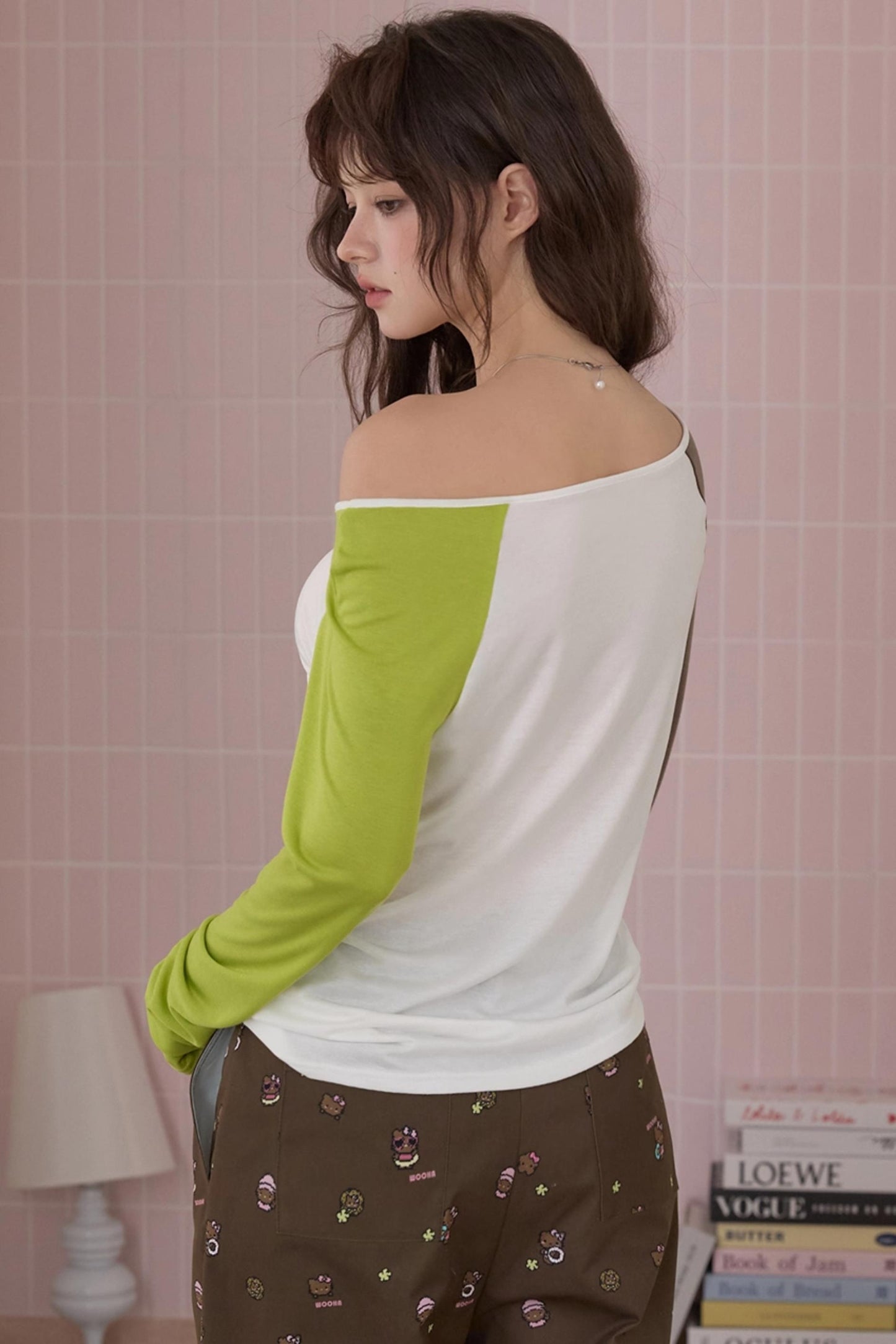 Off-Shoulder Color-Block T-Shirt