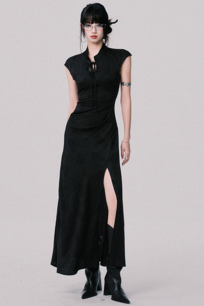 Chic Black Jacquard Qipao Dress