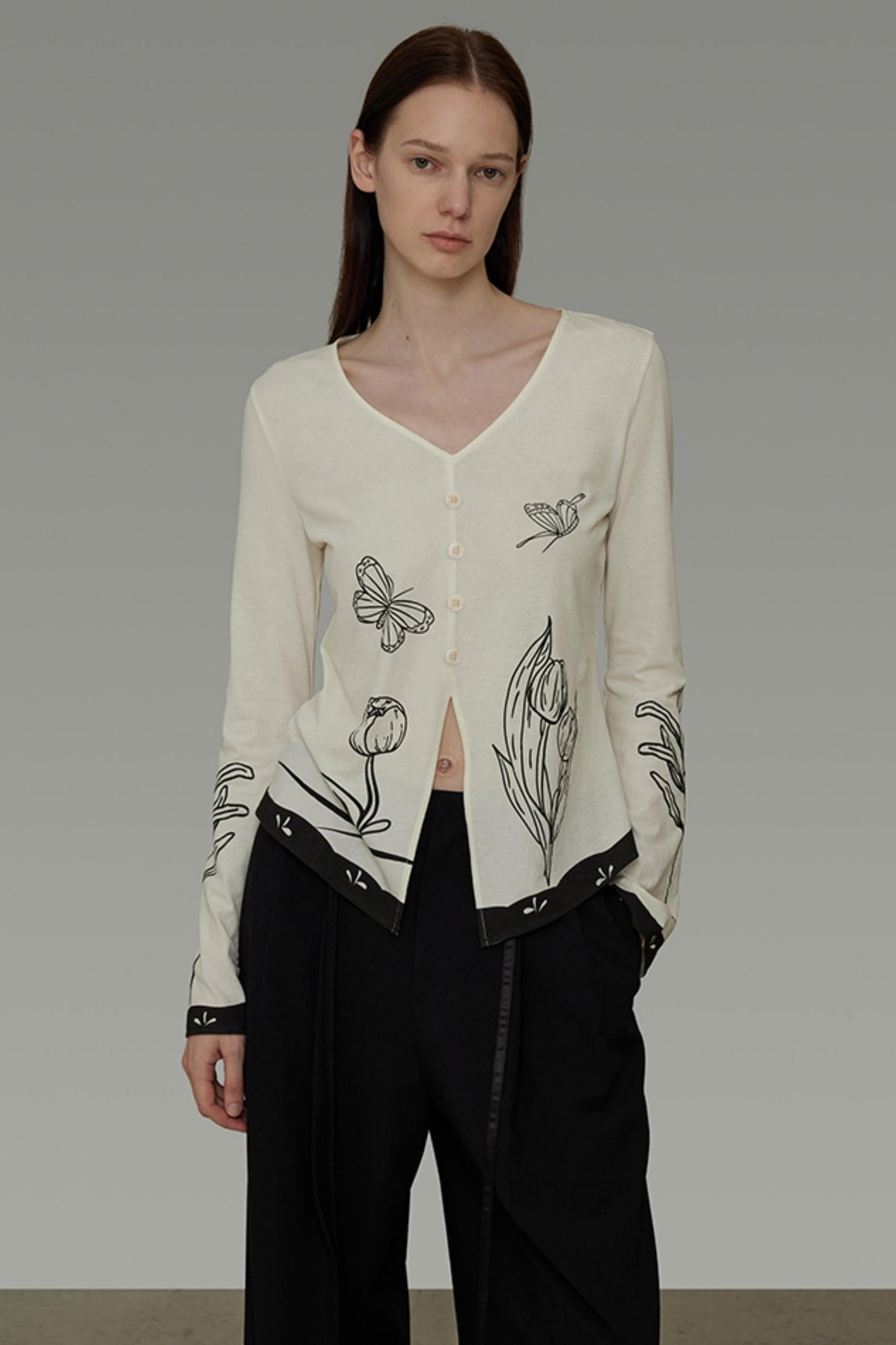 New Artistic Print V-Neck Knitwear