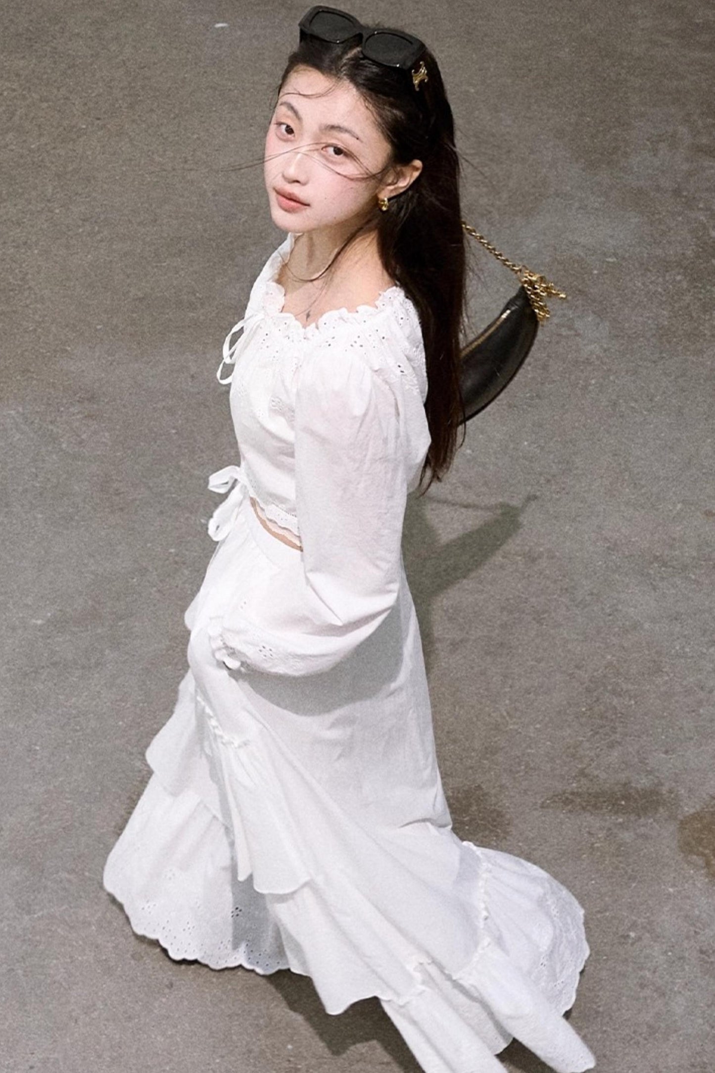 Cotton Strappy White Shirt Two-Piece Set-Up