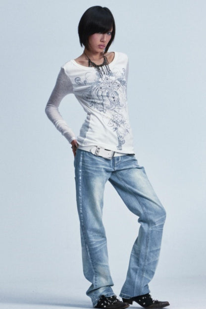 Two-Tone Cross Print Top