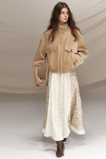 Silk Leopard Print Patchwork Skirt