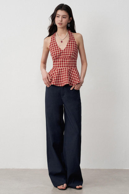 Resort Plaid V-Neck Halter Camisole