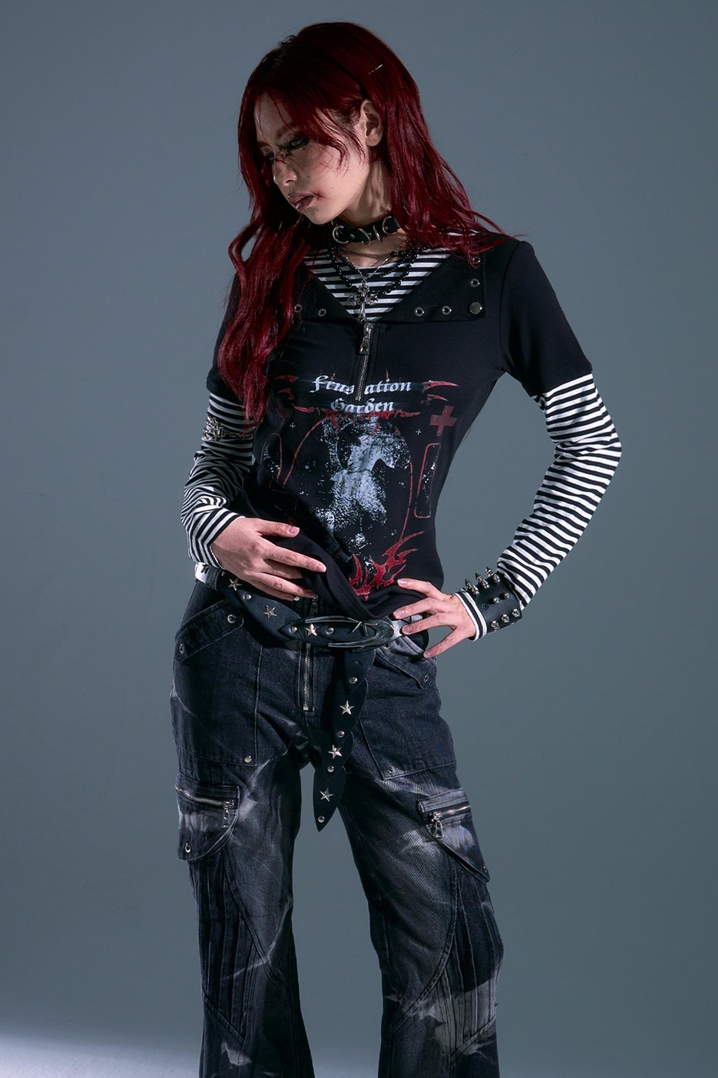 Punk Street Striped Print Long Sleeve Top