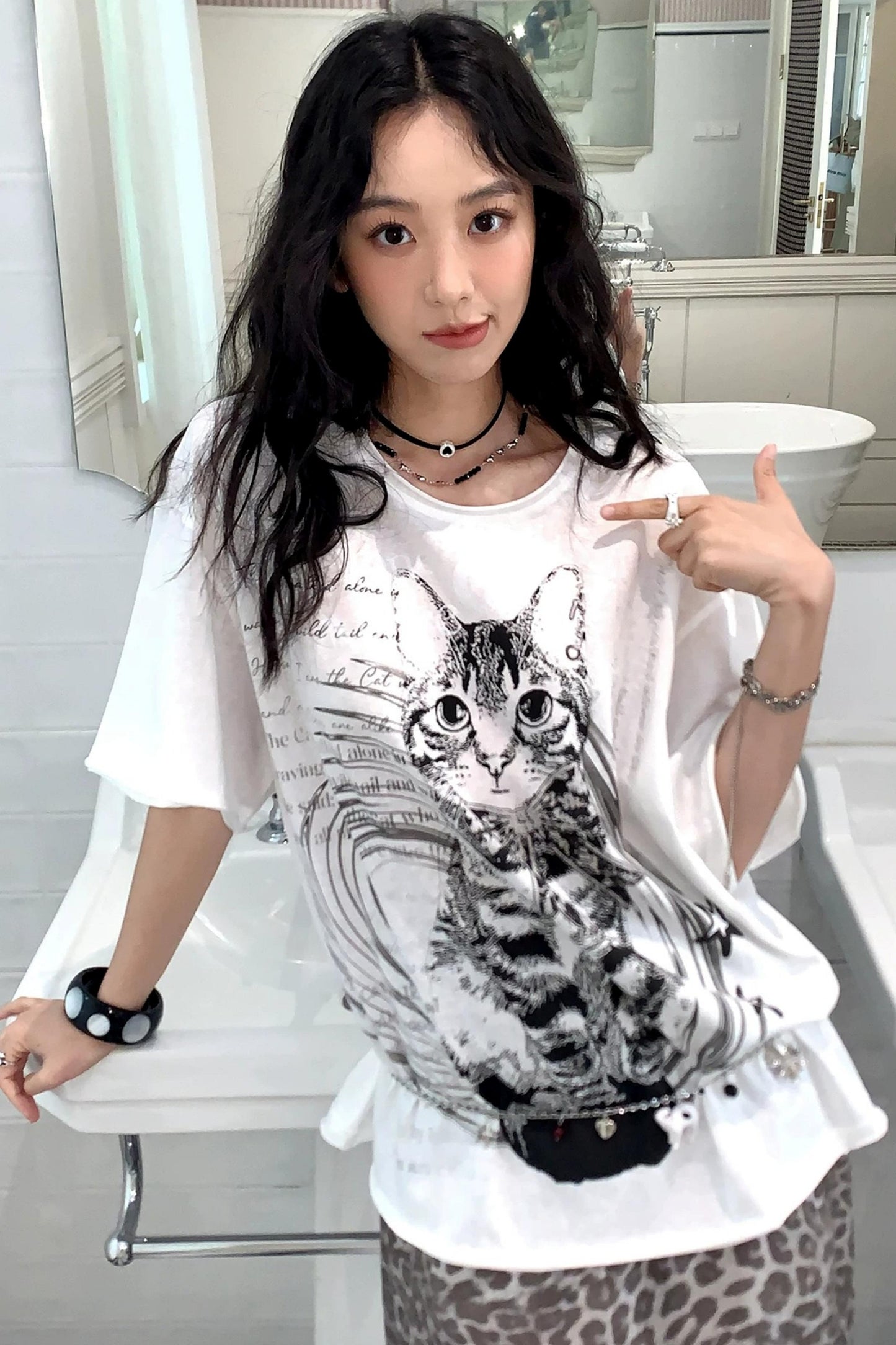Retro Cat Print Top