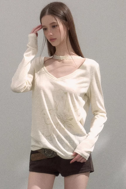 V-Neck Printed Blouse