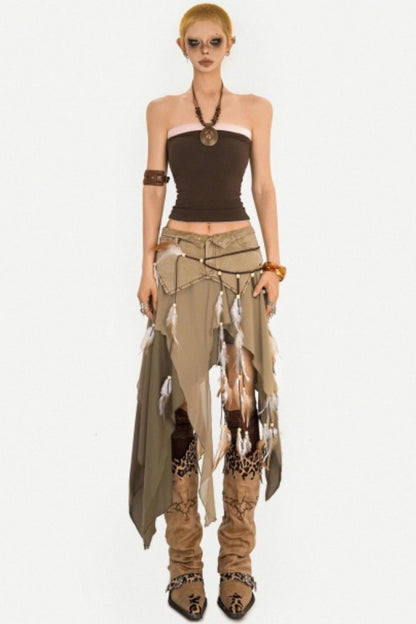 Retro Asymmetrical Denim Skirt