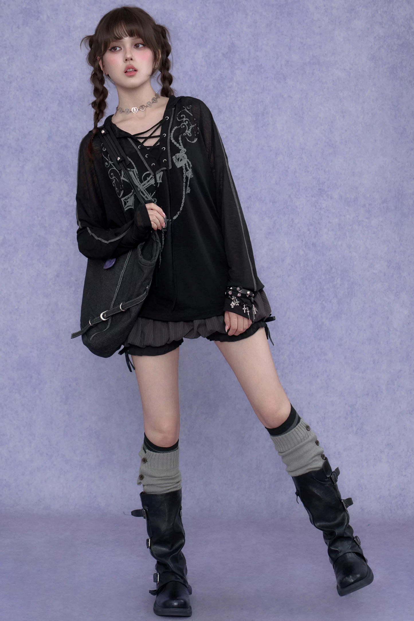 Dark Cross Hooded Top