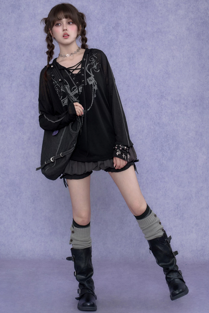 Dark Cross Hooded Top