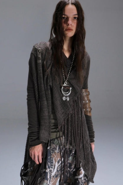 Bohemian Wool Fringed Cardigan