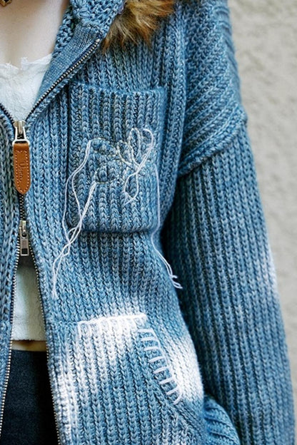 Fur Collar Cable Knit Cardigan