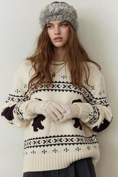 Fair Isle Rabbit Crew Neck Knit