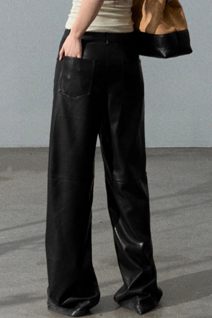 Romantic Retro Wide-leg PU Leather Pants