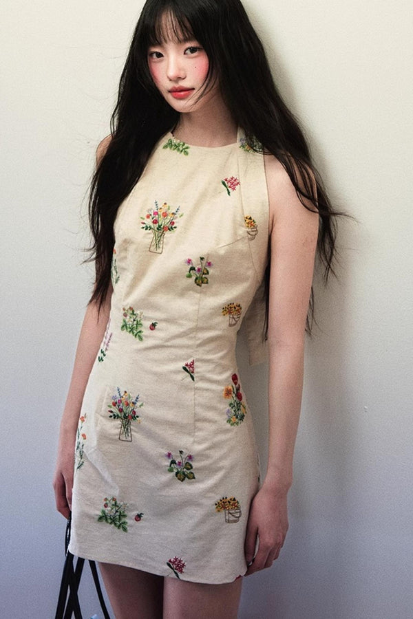 Summer Backless Embroidered Floral Dress
