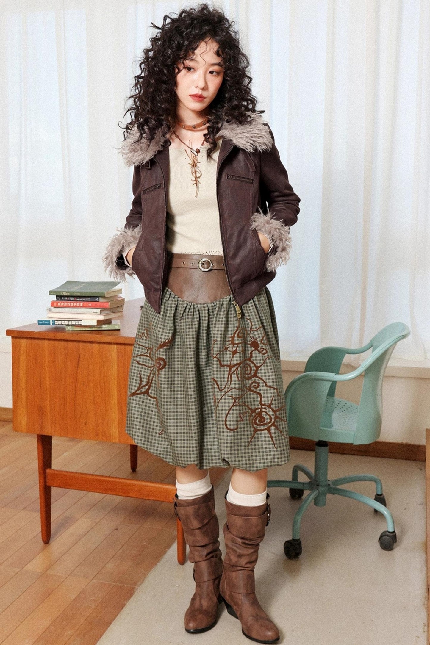 Flower Bud Flock Print Skirt