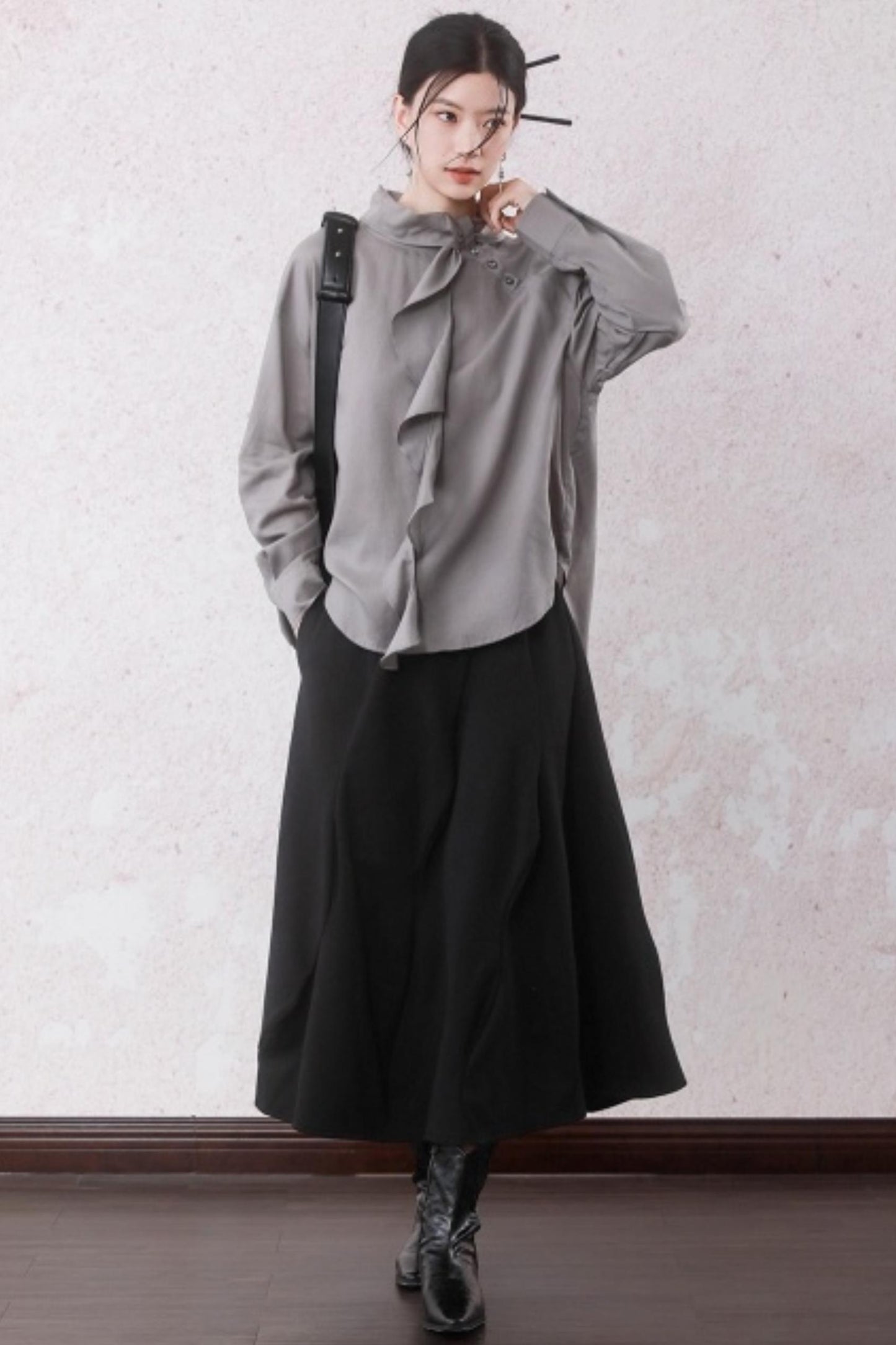 Silk Linen Ruffle Shirt