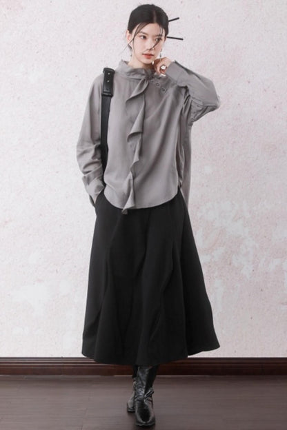 Silk Linen Ruffle Shirt