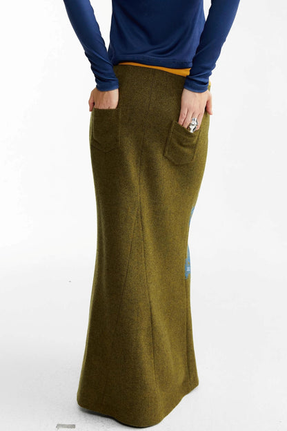 Olive Woolen Long Skirt