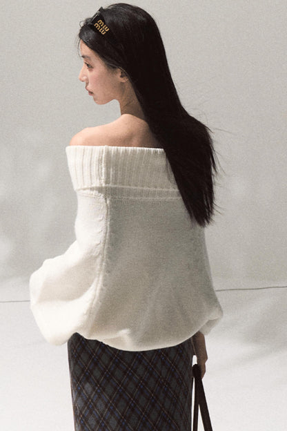 Moon Wool Twist Knit Cape Sweater Set-Up