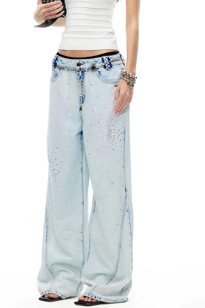 Glitter Star Rhinestone Denim Pants
