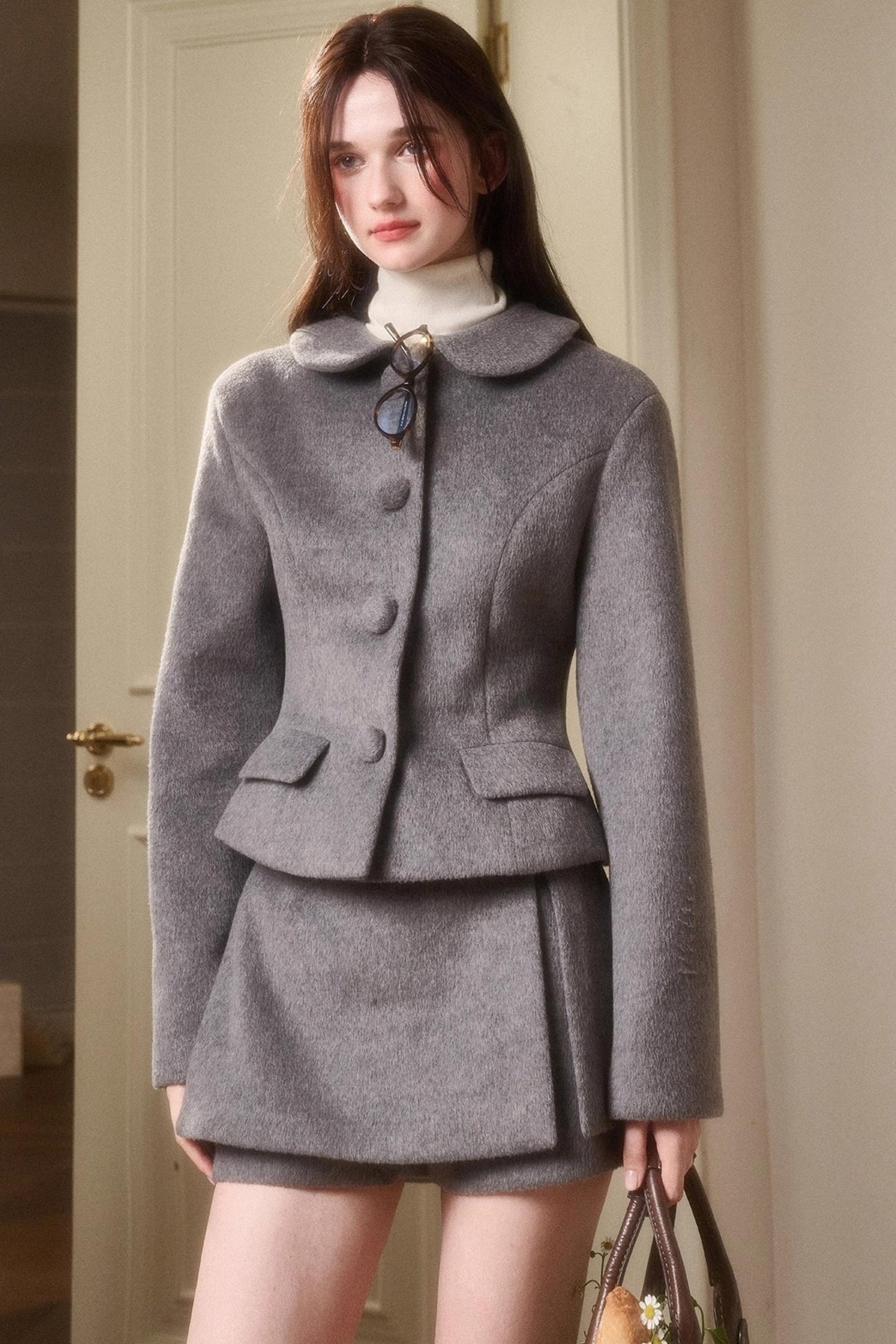 Vintage Woolen Jacket With Skirt Set-Up