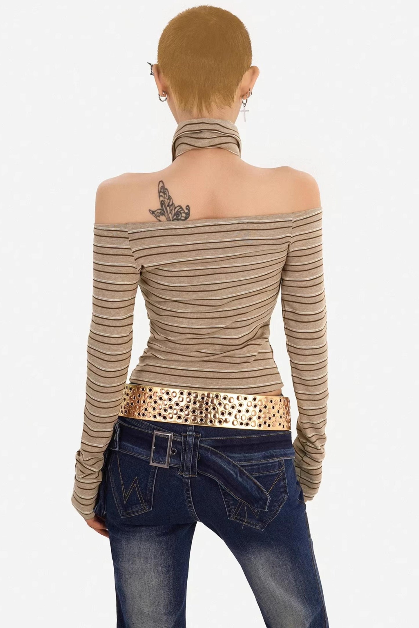 Retro Gestreiftes Off-Shoulder-Top