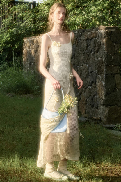 Pure White Floral Knit Dress