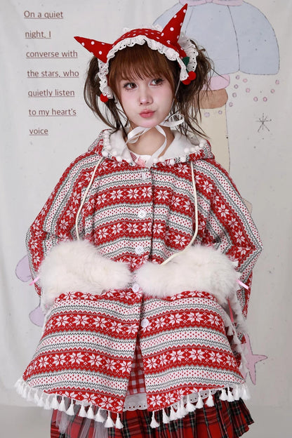 Vintage Red Knit Cape Jacket