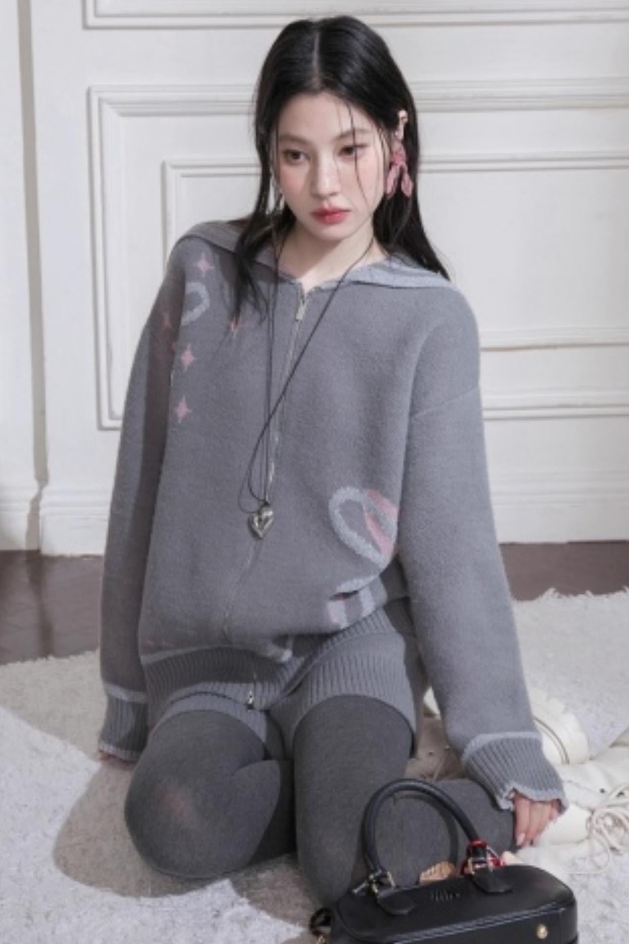 Cloud Gray Printed Sweater Set