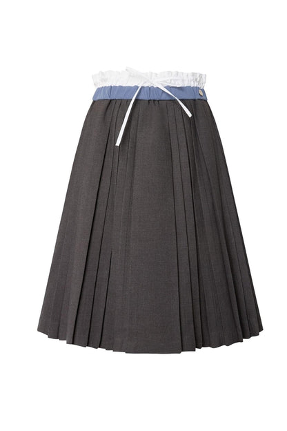 Gray Wool Blend Pleated Skirt