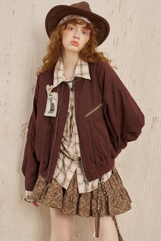 Kitten Badge Dropped Shoulder Jacket