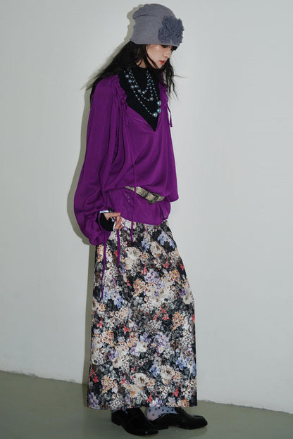 Gold Floral Pleated Skirt