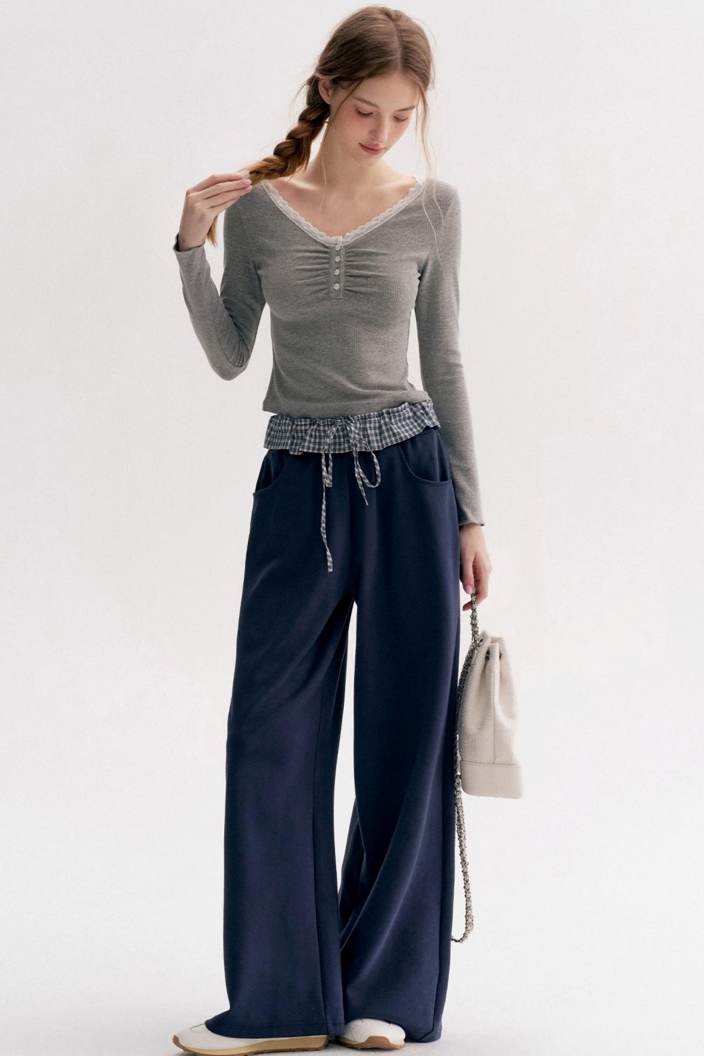Lazy Contrast Wide-Leg Sweatpants