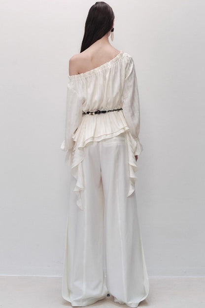 French Design One-Shoulder Ruffle Shirt