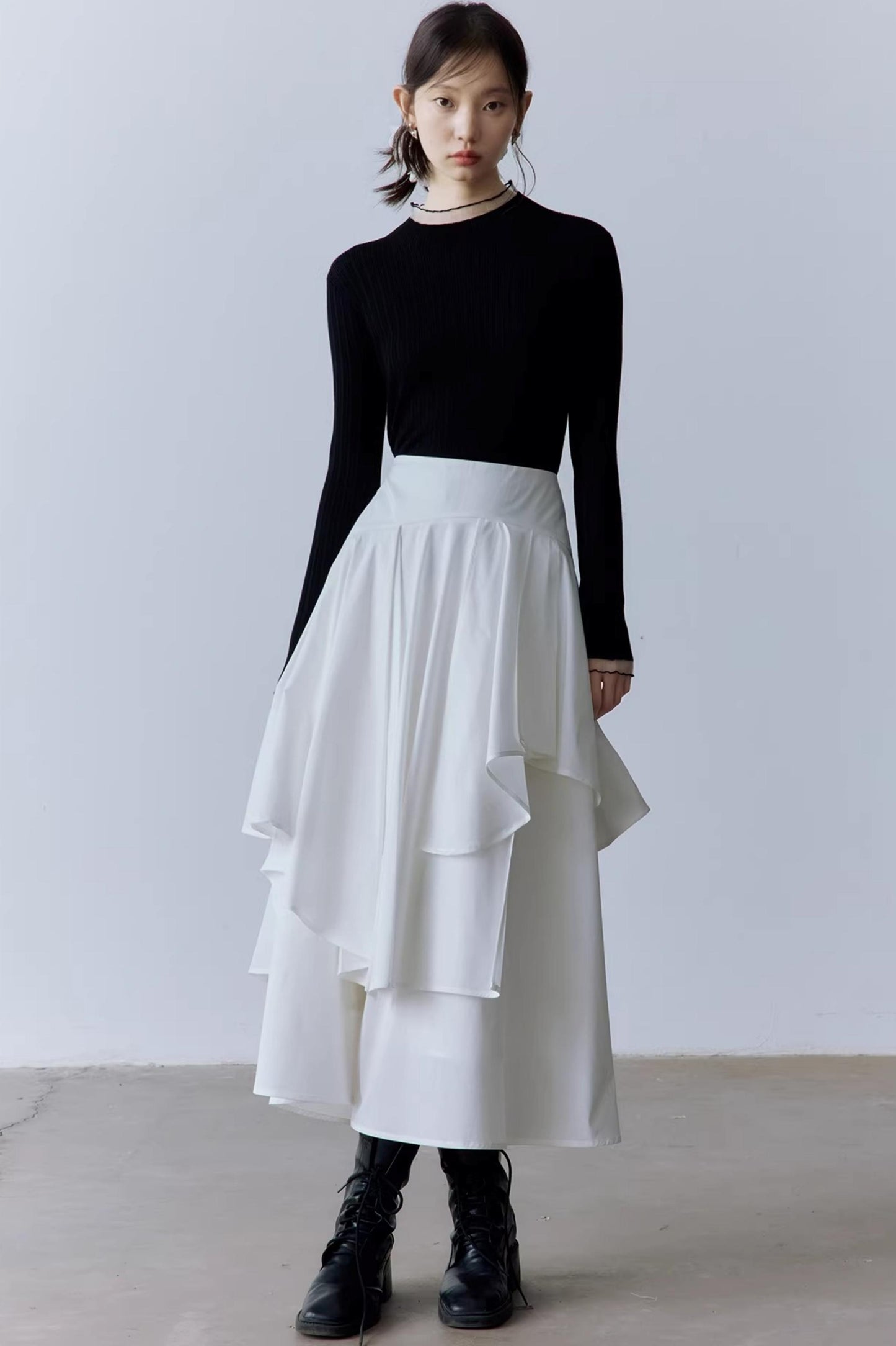 Schwarzes geripptes Stricktop