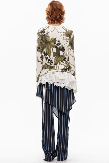 Grape Print Round Neck Sweater