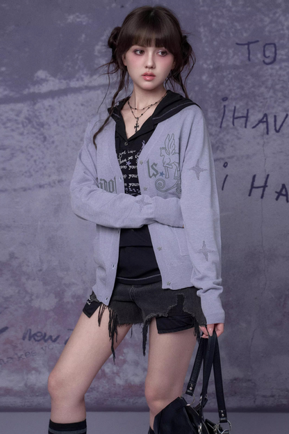 Mesh Graffiti Hooded Top Matching Set