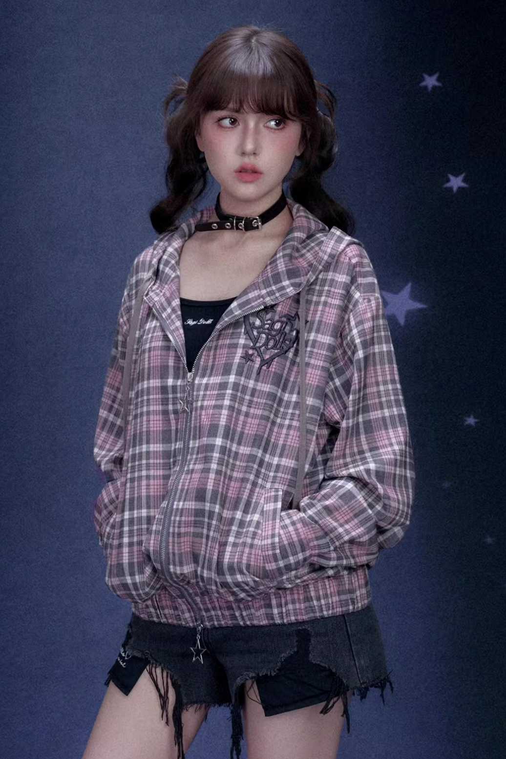 Pink Plaid Hooded Jacket
