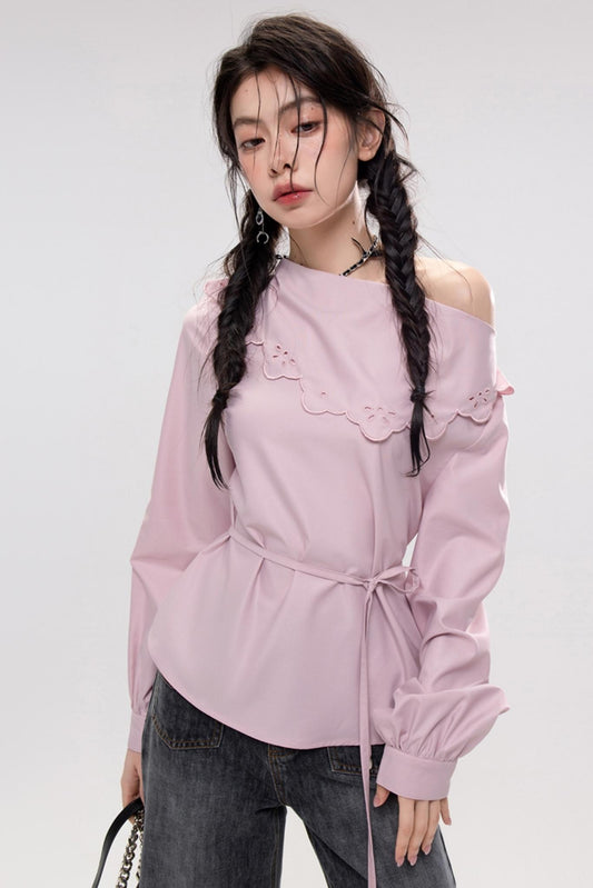 Elegant Embroidered Lace Collar Shirt