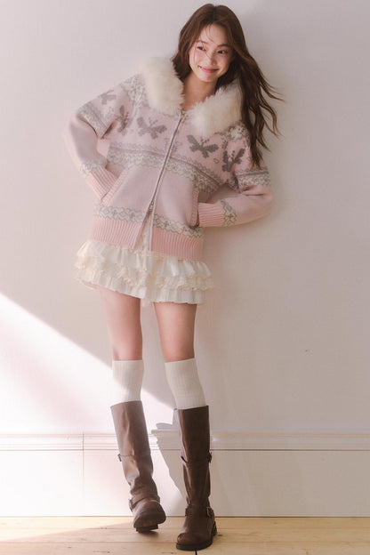 Pink Butterfly Hooded Cardigan