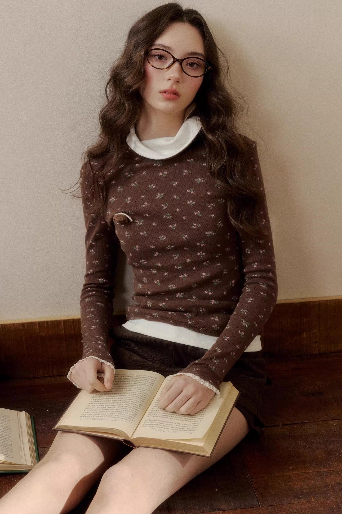 Floral Knit Long-Sleeve Top