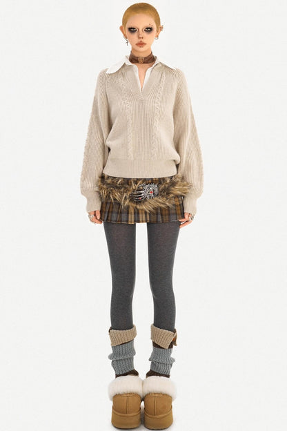 Cable Knit V-Neck Sweater