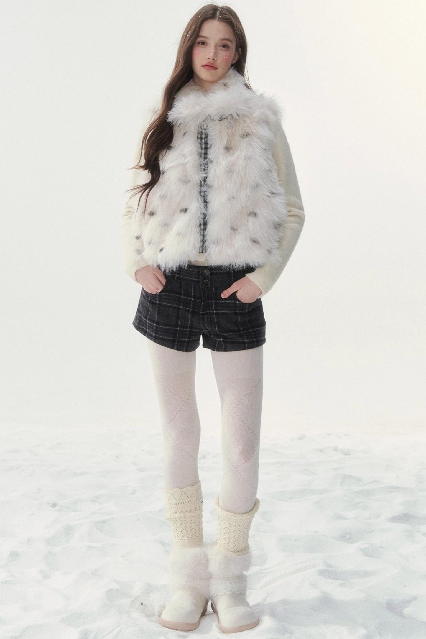 Polka Dot Plaid Fur Coat