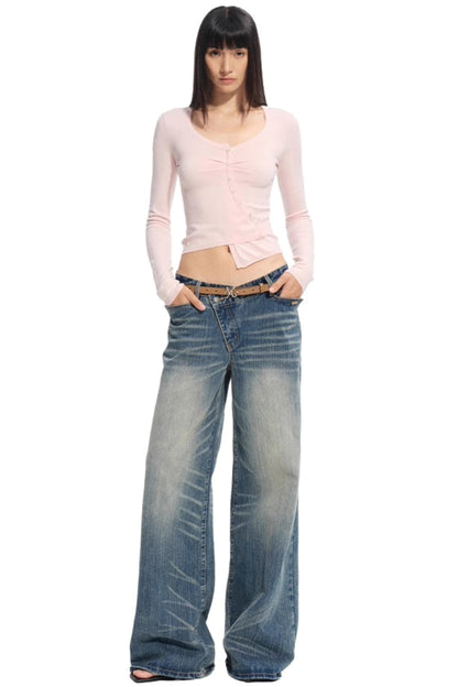 Blue Silk Asymmetrical Knit Top