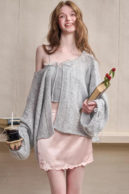 Mint Embroidered Satin Skirt